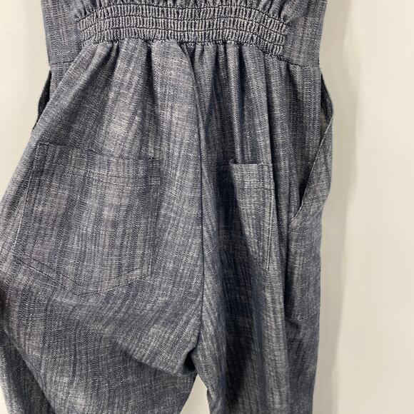 Nooworks Denim Overall Jumpsuit Wide Leg Sleeveless Chambray Dark Wash Womens XS - Picture 7 of 9